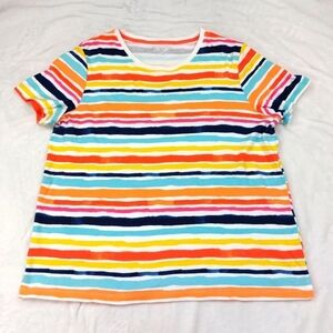 KIM ROGERS WOMEN'S MULTICOLORED RAINBOW STRIPED SHORT SLEEVE T-SHIRT SIZE PL